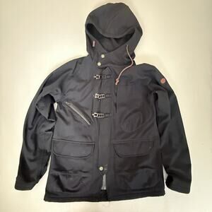 Marshall Artist Black Hooded Parka Jacket Fireman Toggle Buckles Men's Large